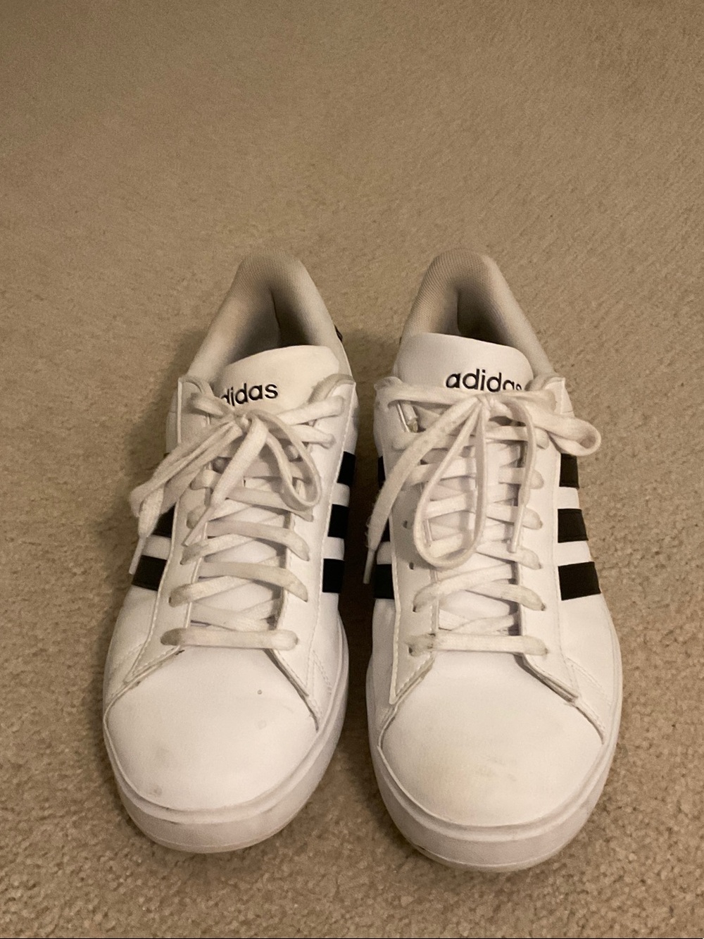 Women’s adidas White Leather Sneakers with Black Stripes (Women’s 11)